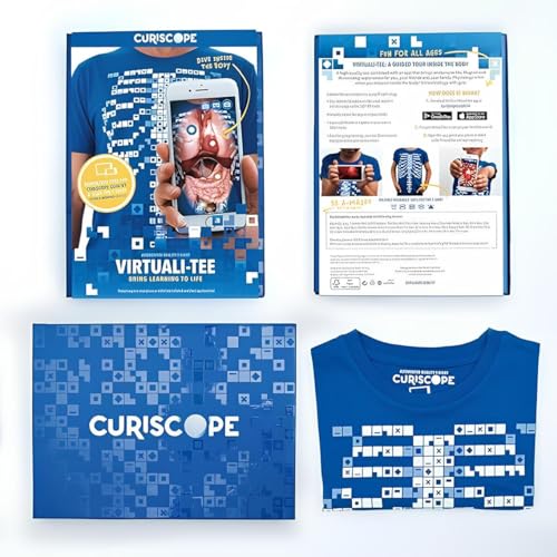 Curiscope Augmented Reality Kids T-Shirt Unisex Children Virtuali-Tee Educational Anatomy Fun Learning Gifts for Boys Girls Blue
