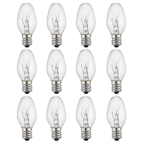 C7 Night Light Bulb 4 Watt,E12 Candelabra Base, 15 Lumens，Incandescent Light Bulb, Clear, Soft White - 12 Pack