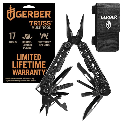 Gerber Gear Truss 17-in-1 Needle Nose Pliers Multi-tool with MOLLE Sheath - Multi-Plier, Pocket Knife, Serrated Blade, Screwdriver, Bottle Opener - EDC Gear and Equipment - Black