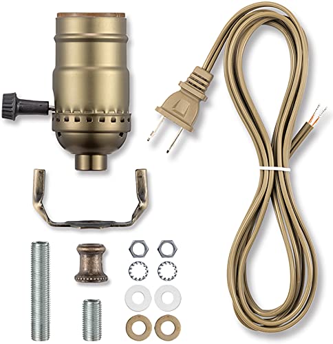 Qc Lamp Making Kit, Lamp Parts for Repair Replacement or Rewire Table and Floor Lamps, 3 Way Socket 12 Foot Matching Cord and Essential Hardware, DIY Lamp Kits for Do It Yourself (Antique Brass)