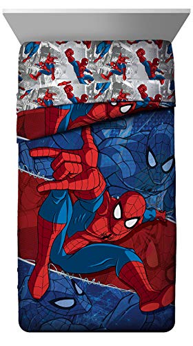 Marvel Spiderman Burst Twin Comforter - Super Soft Kids Reversible Bedding features Spiderman - Fade Resistant Polyester Microfiber Fill (Official Marvel Product)