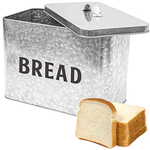 Saratoga Home Farmhouse Bread Box Extra Large, 30% Thicker Stainless Steel Bread Box for Kitchen Countertop, Fits 3+ Loaves, Galvanized Rustic Breadbox, Metal Bread Box, Vintage Bread Box, Retro Box