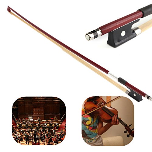 AMZZ Professional 4/4 Brazilwood Ebony Frog Violin Arbor White Horsehair Violin Bow (4/4 Brazilwood)
