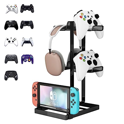 Vicosey Game Controller Stand,Controller Holder 2 Tier for Desk,Anti-Slip Stable Design Universal Storage Compatible with Gaming Accessories Headset Xbox PS5 PS4 Gamer Gifts(Black)