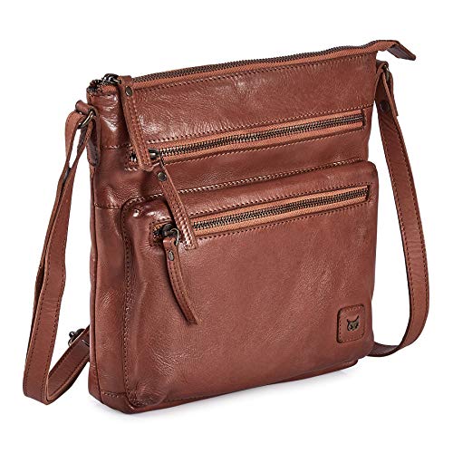 Wise Owl Accessories Small Crossbody Bags for Women Real Leather Purse & Handbags Crossover Over the Shoulder Pocketbook Handmade Gift (Cognac Washed Vintage)