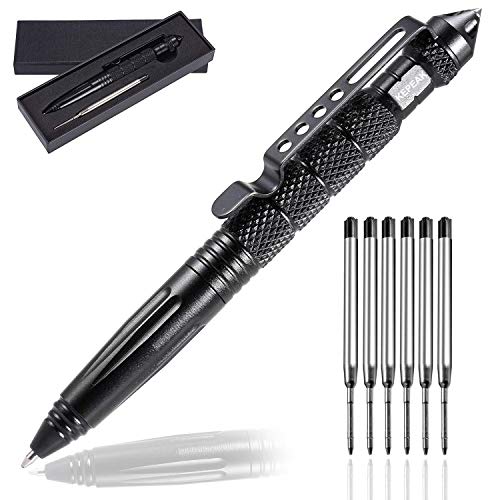 KEPEAK Military Tactical Pen, Professional Self Defense Pen, Emergency Glass Breaker Pen - Tungsten Steel, Writing Tool with 6 Refill