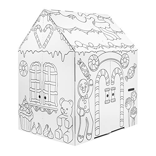 Easy Playhouse Gingerbread House - Kids Art & Craft for Indoor Fun, Color Favorite Holiday Sweets & Winter Friends– Decorate & Personalize a Cardboard Fort, 32' X 26. 5' X 40. 5'