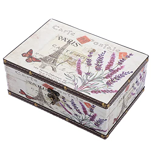 Hipiwe Chest Treasure Box Vintage Wooden + PU Leather Decorative Trinket Jewelry Box Memento Case Box Keepsake Box Gifts For Girls Boys Home Decor (Lavender)