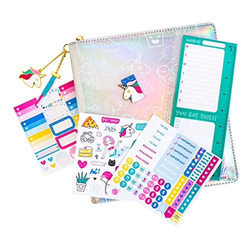 Planner Cover (10 in x 9.5 in) with Accessory Kit (106 Pcs) - Mixed Icons with Unicorns/Mermaids