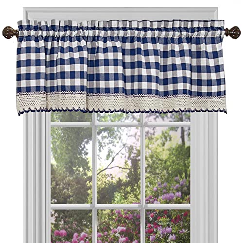 Buffalo Check Valance Window Curtains - 58 Inch Width, 14 Inch Length - Navy Blue & Ivory White Plaid - Light Filtering Farmhouse Country Drapes for Bedroom Living & Dining Room by Achim Home Decor