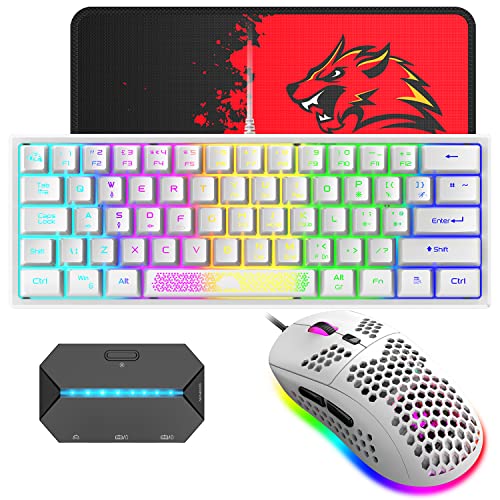 60% Wired Gaming Keyboard and Mouse Combo,Compact RGB Backlit Mini Mechanical Feel Keyboard,ps4 Converter Adapter,RGB 6400 DPI Lightweight Gaming Honeycomb Shell Mouse for PS4,Xbox,PC,Laptop,MAC