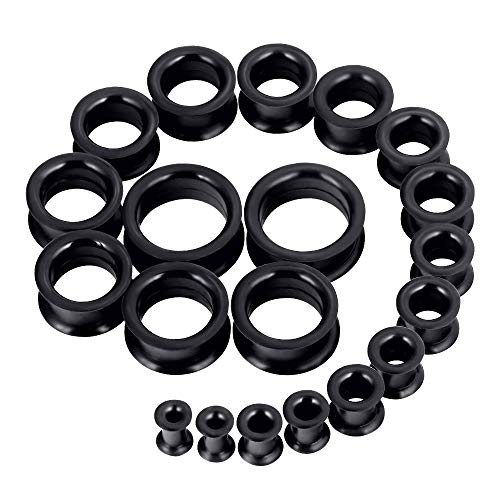 Longbeauty 20pcs Tunnels Kit 2g-1' Silicone Ear Skin Gauges Plugs Ear Expander Stretching Set