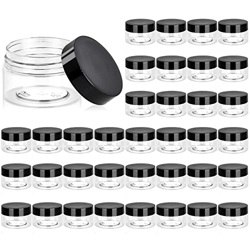 36 Pack 1 OZ Plastic Jars Round Clear Cosmetic Container Jars with Lids, Eternal Moment Plastic Slime Jars for Lotion, Cream, Ointments, Makeup, Eye shadow, Rhinestone, Samples, Pot, Travel Storage