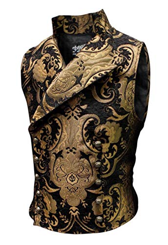 Shrine Men's Victorian Gothic Formal Cavalier Vest Gold Black Tapestry (3X)