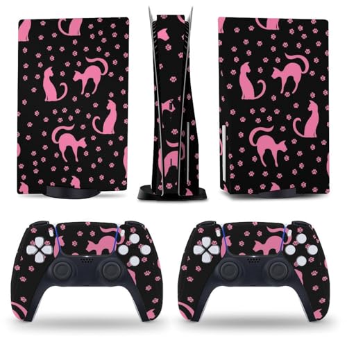 AoHanan Cat Silhouette Seamless Pattern 5 Skin Console and Controller Accessories Cover Skins Anime Vinyl Cover Sticker Full Set for 5 Disc Edition