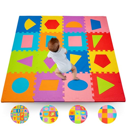 ToyVelt Foam Puzzle Floor Mat for Kids – 12x12 16 Tiles Interlocking Play Mat with Colors, Alphabet, ABC, – Educational Large Puzzle Foam Floor Tiles for Crawling, Exercise, Playroom, Play Area