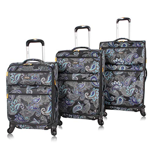 LUCAS Designer Luggage Collection - 3 Piece Softside Expandable Ultra Lightweight Spinner Suitcase Set - Travel Set includes 20 Inch Carry On, 24 Inch & 28 Inch Checked Suitcases (Diva)