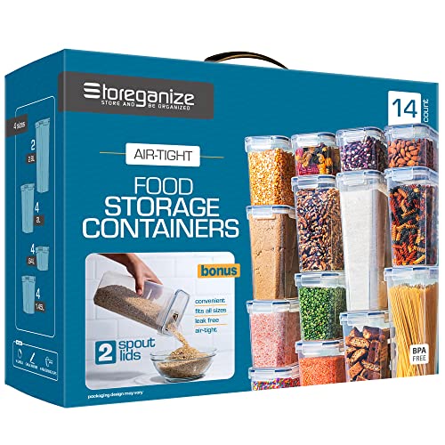 Storeganize Airtight Food Storage Containers With Lids 14pc, Kitchen Storage Containers WITH INGENIOUSLY DESIGNED LIDS, Tall Pasta Kitchen Canisters & Pantry Organizers and Storage