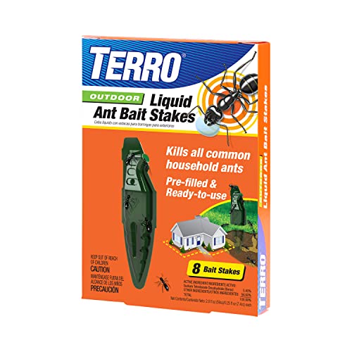 TERRO T1813 Outdoor Ready-to-Use Liquid Ant Bait Stake Killer Trap - Kills Common Household Ants - 8 Pcs
