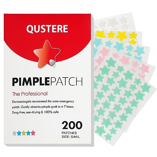 QUSTERE Pimple Patches for Face, Hydrocolloid Acne Patches, Cute Star Zit Covers, Colorful Spot Stickers with Tea Tree, Salicylic Acid & Cica Oil| 3 Sizes (10mm, 12mm & 14mm) |200 Count