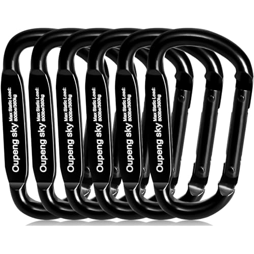 6PCS Carabiner Clip - Heavy Duty Iron Carabiners 800lbs Carabeaner D Ring Shape,Key Chain Clip Hook,Keychain Clip,Multipurpose for Camping, Hiking,Backpacking or Other Outdoor Activities, Black.