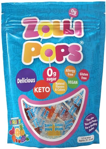 Zollipops Clean Teeth Lollipops, Anti Cavity, Sugar Free Candy for a Healthy Smile Great for Kids, Diabetics and Keto Diet, Natural Fruit Variety, 5.2oz (packaging may vary)