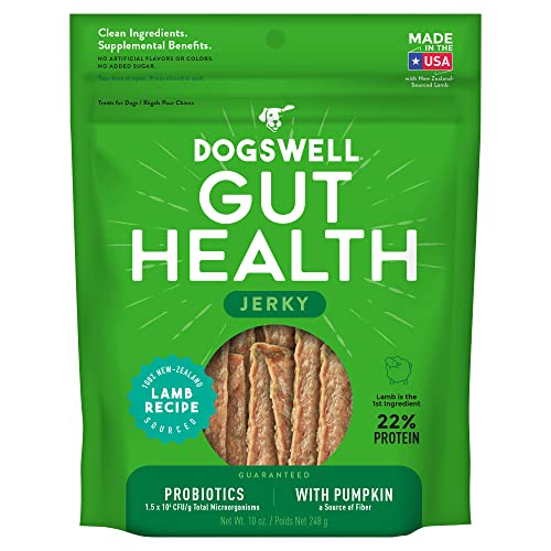 DOGSWELL Gut Health Meaty Jerky Dog Treats, Lamb, 10 oz. Pouch
