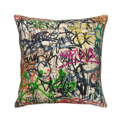 VARUN Square Throw Pillow Covers Graffiti Messy Alphabet Spray Paint Design Pillow Cases Decorative for Home Bedroom Sofa Pillowcases Standard Size 18X18 Inch