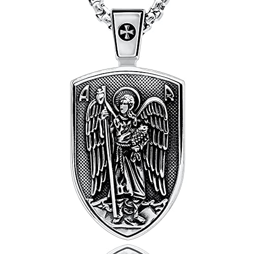VENICEBEE Archangel St. Raphael Protect Us Medal Saint Healer Angel Christian Amulet Solid 925 Sterling Silver Pendant Necklace + Velvet Pouch, Polishing Cloth, Fine Gift Box