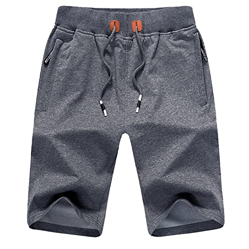 JustSun Mens Shorts Casual Sports Classic Fit Joggers Shorts with Elastic Waist Zipper Pockets Dark Grey X-Large