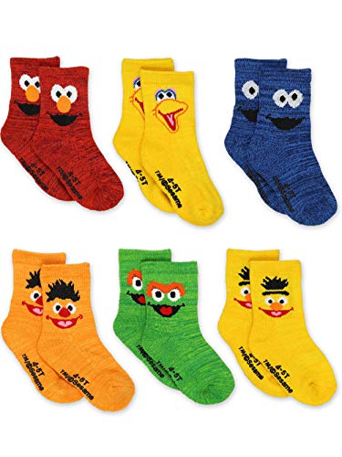 Sesame Street Elmo Baby Toddler Boys Girls 6 Pack Crew Socks with Grippers (12-24 Months, Multicolor)