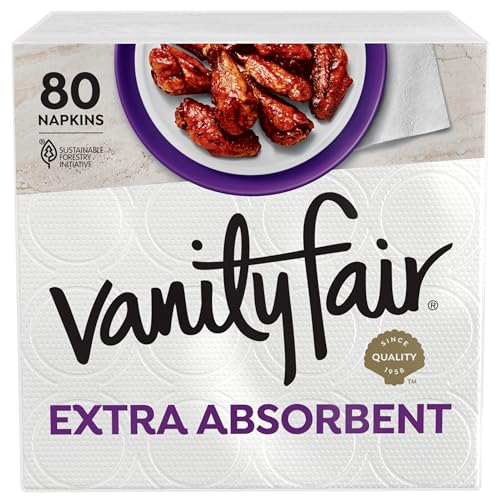 Vanity Fair Extra Absorbent Premium Paper Napkins, 80 Count, Disposable Napkins Made Soft And Strong For Messy Meals And Everyday Use