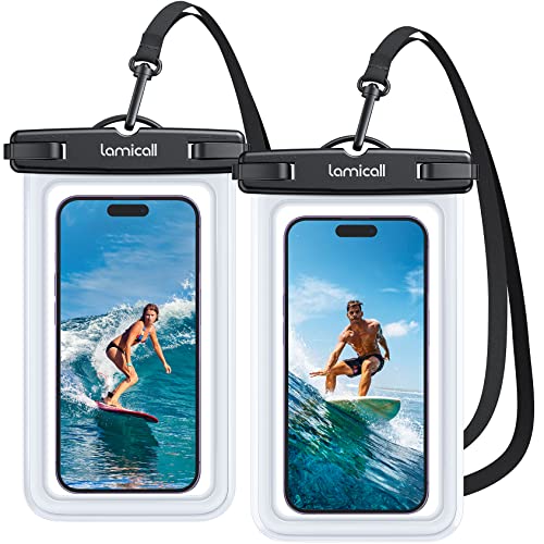Lamicall Waterproof Phone Pouch Case - [2 Pack][Easy Lock & Heavy Duty] IPX8 Water Proof Cell Phone Dry Bag for Beach, Protector for iPhone 15 14 13 12 11 Pro Max Plus XS XR, Galaxy S24 S23, 4-7'