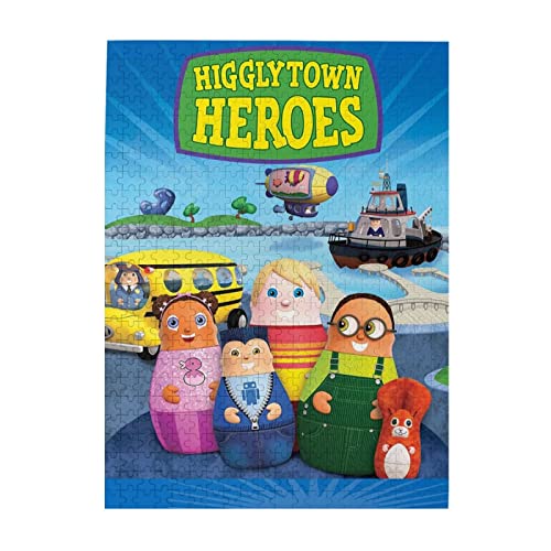 KOVOS Higglytown Anime Heroes Jigsaw Puzzle 500 Piece Anime Wooden Collage Puzzles for Teen Adults Brain Games Gifts 20.4x15 in