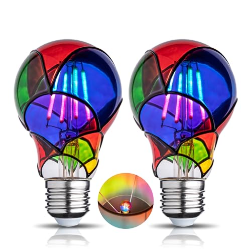 CybaaLuxzus Stained Glass Light Bulb,Rainbow Painted Light Bulb,Mosaic Light Bulb,4W 120V,Multi Colored Colorful Light Bulb Indoor,Fun Romantic Light Bulbs,Unique Decorative Light Bulbs