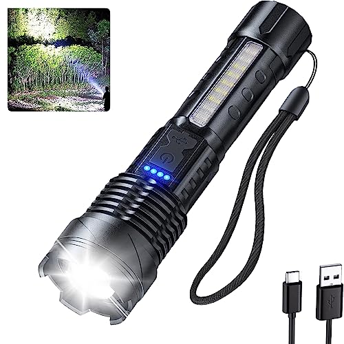 Sogidon Flashlights High Lumens Rechargeable, 900000 Lumen Super Bright Led Tactical Flashlight Battery Powered with 7 Light Modes, USB C, Waterproof, Zoomable, Powerful Handheld Small Flash Light