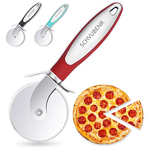SCHVUBENR Premium Pizza Cutter Wheel - Stainless Steel - Easy to Cut and Clean - Super Sharp Pizza Slicer - Dishwasher Safe - Handles Large and Small Pizza - Corte De Pizza(Red)