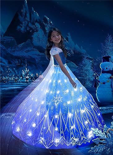 UPORPOR Light Up Princess Costume Dress Girls Halloween Costumes Christmas Little Toddler Ice Clothes Ice Kids Birthday Carnival Party Play Outfit Anna Snow Vestido, Purple Blue, 120