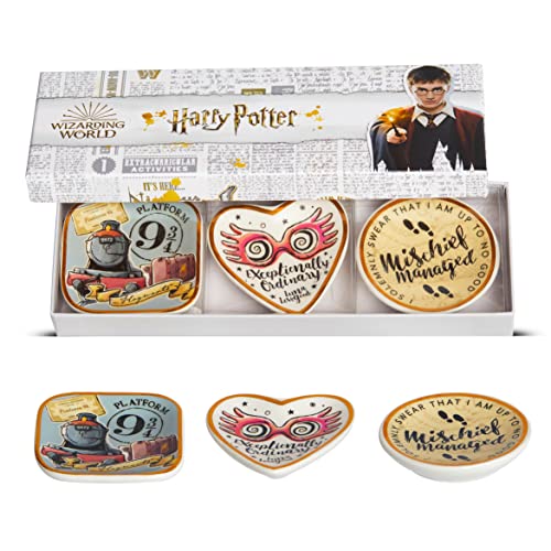 Harry Potter Trinket Dish Set - Ring Jewelry Tray - Mini Ceramic Trinket Trays, 3 Piece Gift Set
