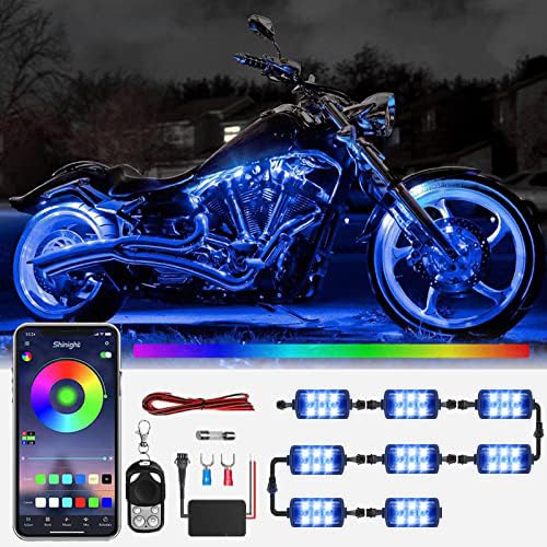 SHINIGHT 8 Pcs Motorcycle LED Light Kits, App Control Multicolor Waterproof Motorcycle LED Strip Lights with RF Remote, Music Sync & Multiple Scene Modes RGB LED Lights for Motorcycles