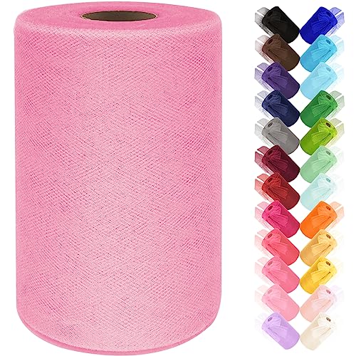 Pink Tulle Fabric Rolls 6 Inch by 100 Yards (300 ft) Tulle Ribbon Netting Spool for Tutu Skirt Wedding Baby Shower Birthday Party Decorations Gift Wrapping DIY Crafts, 28 Colors (Pink)