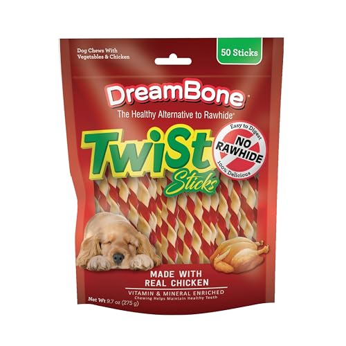 DreamBone Twist Sticks, Made With Real Chicken, Rawhide-Free Chews for Dogs, 50 Count
