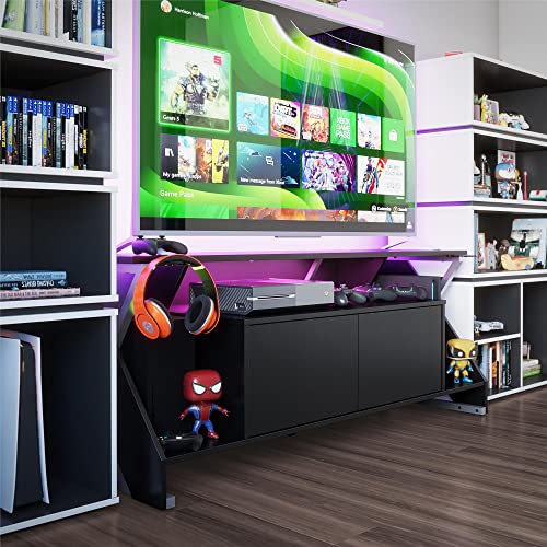 NTENSE Xtreme Gaming Console & TV Stand with LED Light Kit for TVs up to 65', Black