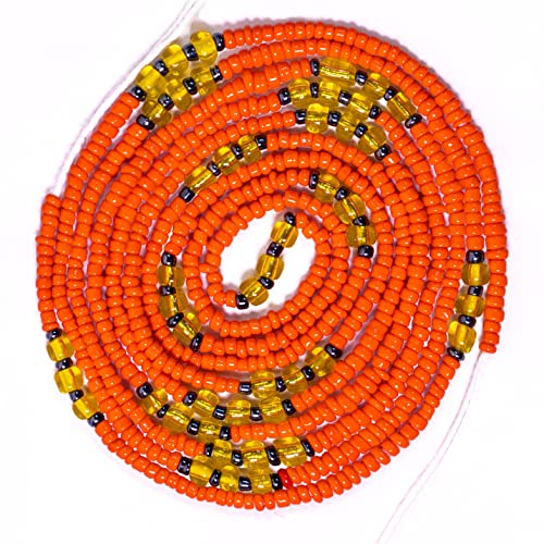 Sierra Sale 50 inch Handmade African Waist Beads for Women - Colorful, Non-Stretching - Ripe paw paw (papaya) (Tie-on)