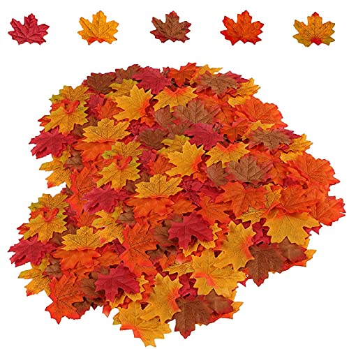 HENMI 500PCS Artificial Maple Leaves 5 Assorted Mixed Fake Fall Maple Leaf Lifelike Looking Silk Autumn Leaf Garland for Halloween Fall Decor Party Festival Thanksgiving Table Decorations…