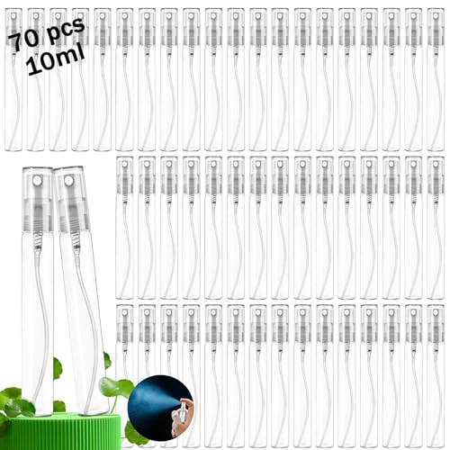 Csdtylh Mini Spray Bottles 70PCS 10ML Clear Glass Perfume Bottles Refillable Fine Mist Spray Bottles Empty Fragrance Sample Spray Containers Cosmetics Atomizer for Cleaning,Travel,Essential Oils