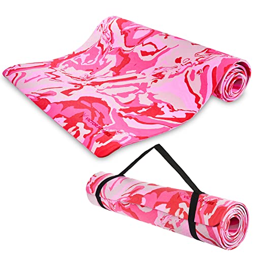 Victor Fitness Pink Camouflage Eco friendly yoga mat made from a premium TPE material that provides non-slip texture perfect for indoor and outdoor workouts. Great for hot yoga, pilates, and Bikram
