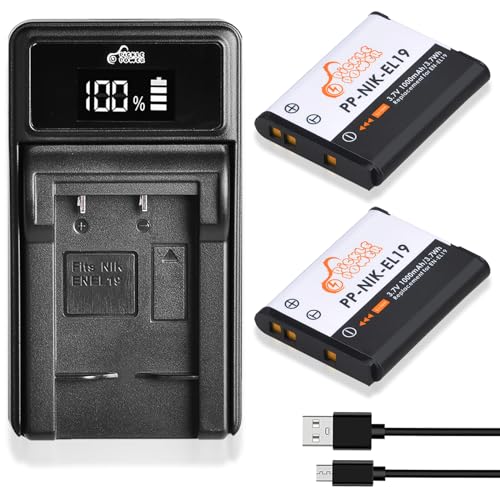 Pickle Power EN-EL19 NP-BJ1 Battery and LED USB Charger Compatible with Nikon Coolpix S32 S33 S100 S2800 S3100 S3200 S3300 S3500 S3600 S3700 S4100 S4200 S4300 S5200 S5300 S6500 S6600 S6800 S6900 S7000