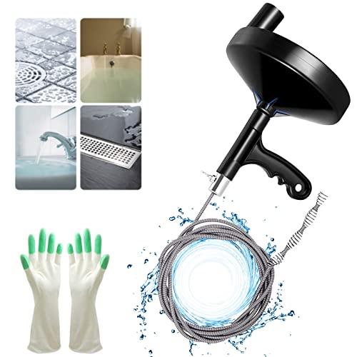 Drainsoon Drain Auger 25 Ft with Gloves, Plumbing Snake Drain Auger Hair Clog Remover, Heavy Duty Pipe Drain Clog Remover for Bathtub Drain, Bathroom Sink, Kitchen and Shower Drain Cleaning