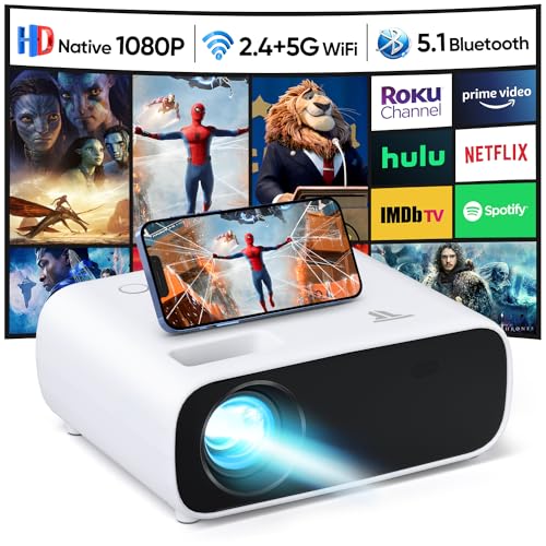 Wielio Projector, Native 1080P Projector with WiFi and Bluetooth, Portable Outdoor Projector for 200' Screen, Home Theater Movie Mini Projector Compatible with iOS/Android/Laptop/HDMI/PC/TV Stick/USB